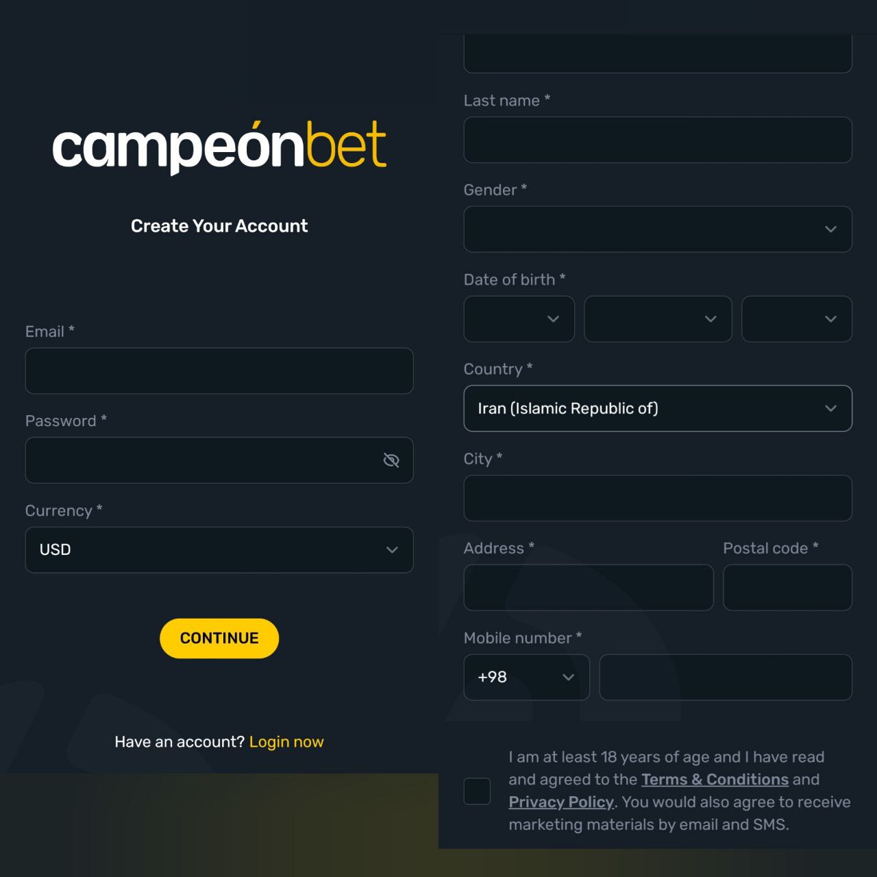 ثبت نام سایت کمپئون بت