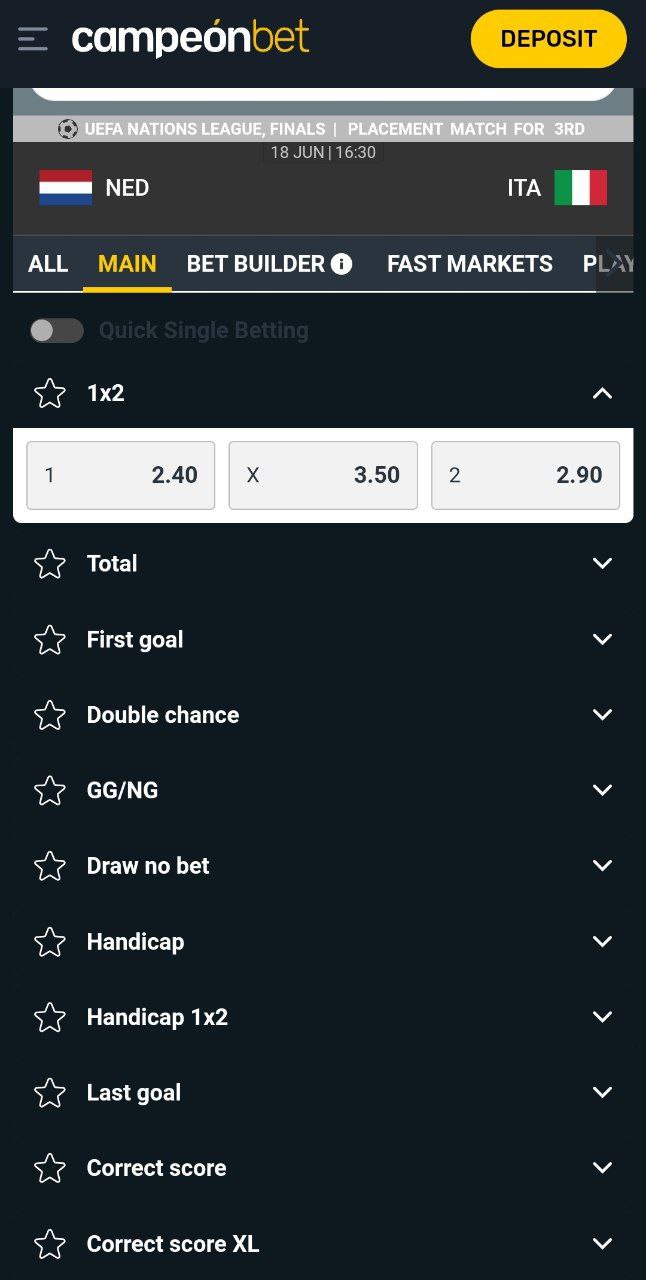 آپشن های کمپئون بت