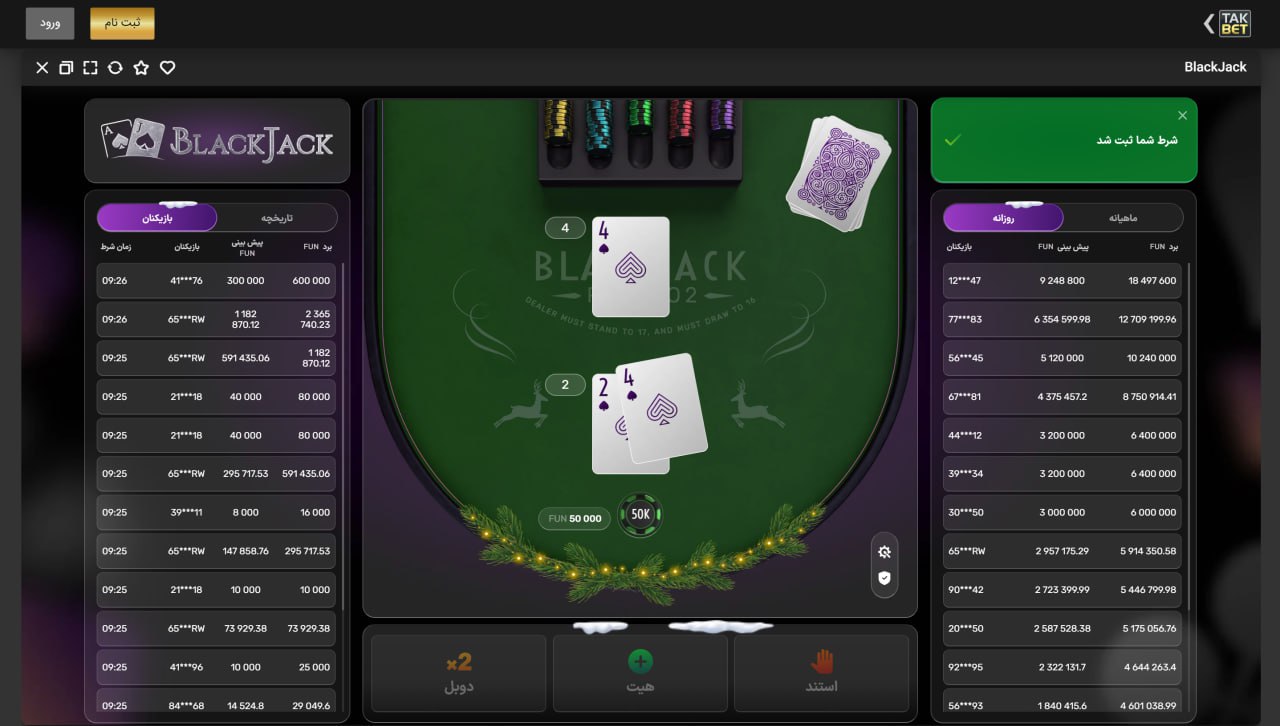 قوانین بلک جک در تک بت