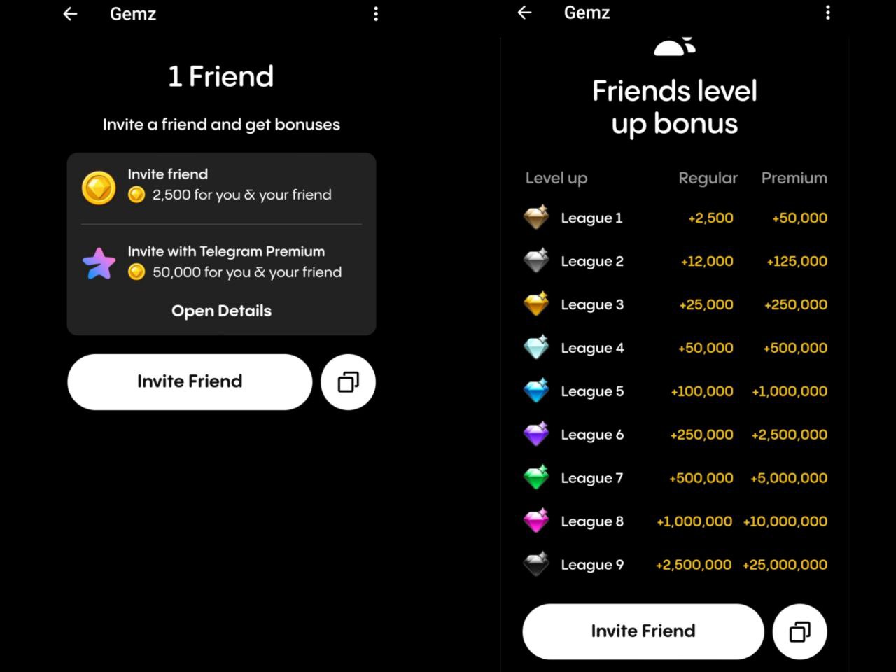 دعوت از دوستان در بازی gemz coin