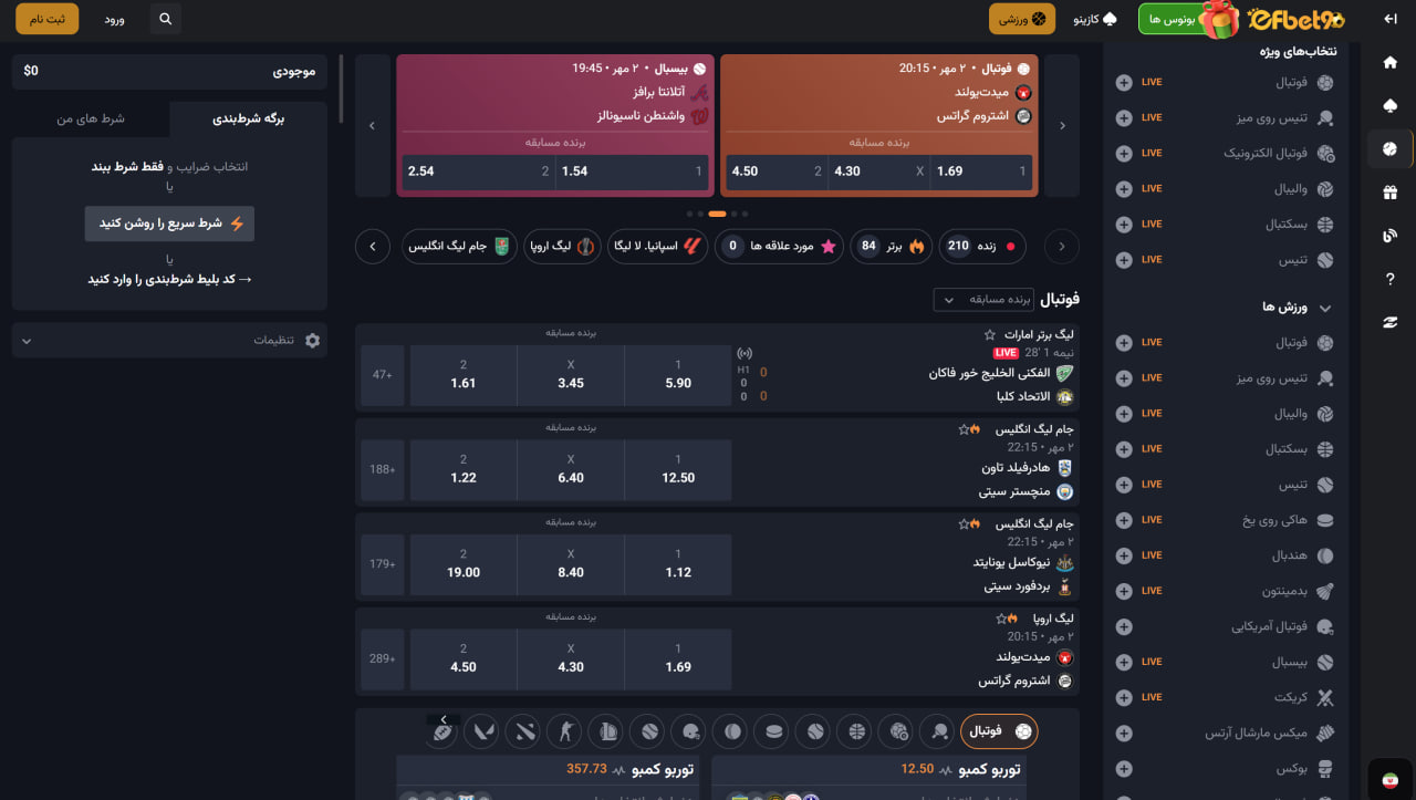 دسته بندی ورزشی سایت اف بت نود