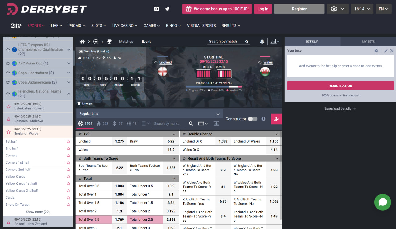 آپشن های سایت دربی بت