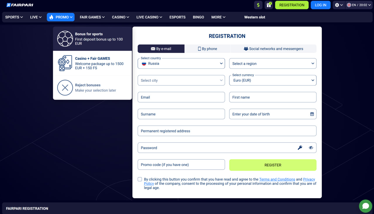 ثبت نام در سایت FairPari