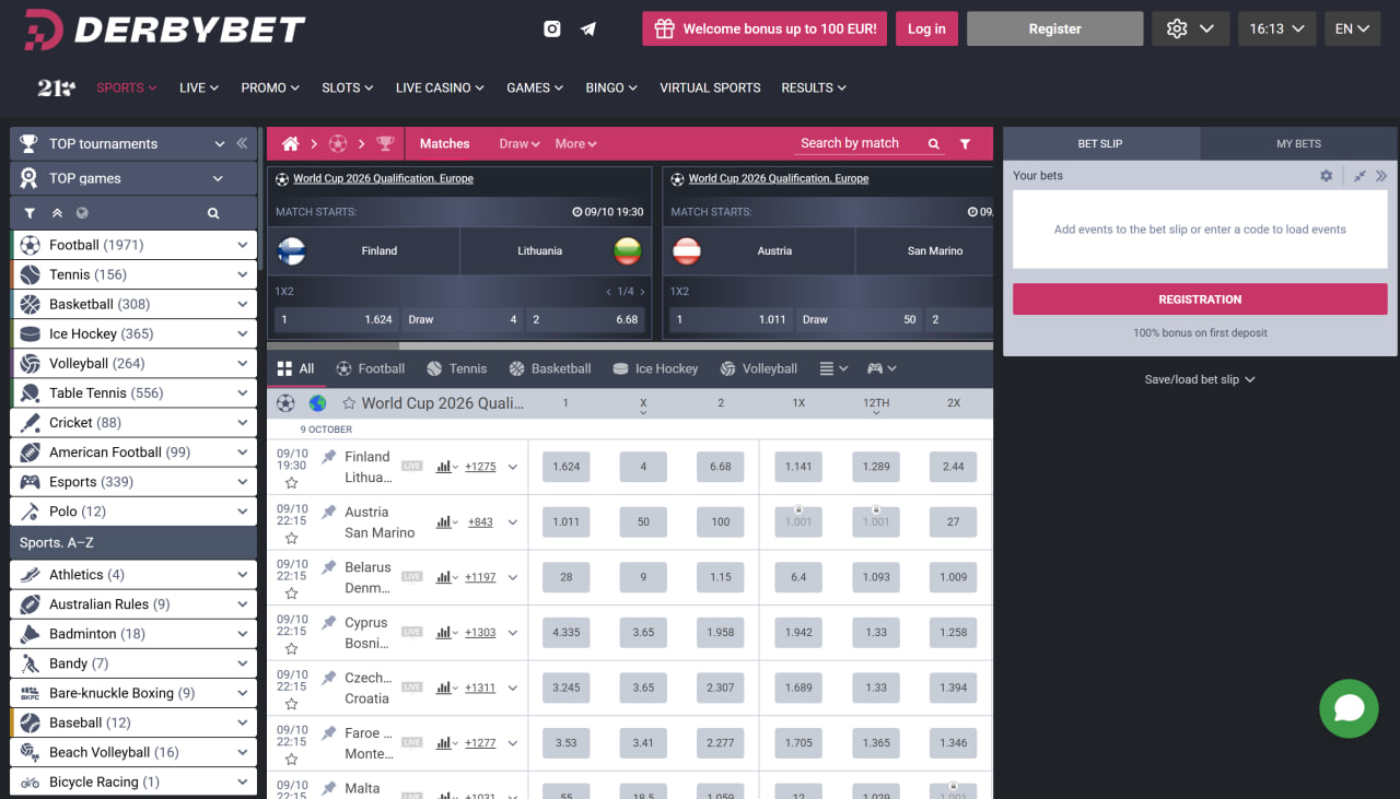 ورزش های سایت DerbyBet